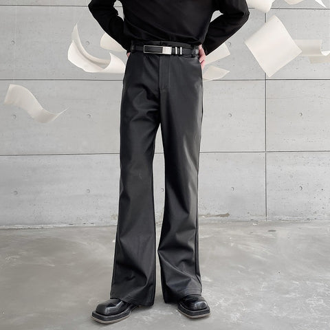 Mens Fashion Casual PU Leather Suit Pants